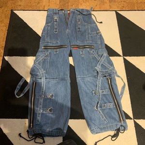 Tripp NYC blue denim x strap pants